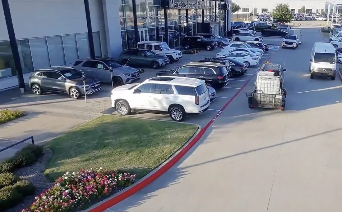 Organized parking spaces at a dealership